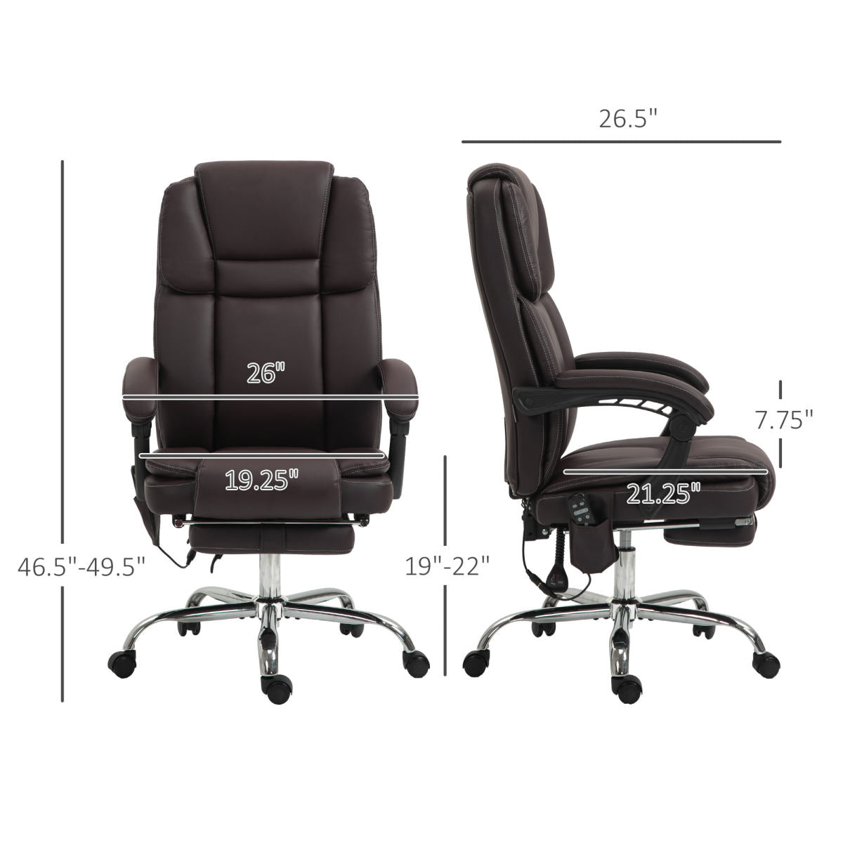 6 Point Vibration Massage Office Chair, PU Leather Reclining Computer Chair with Adjustable Height, Brwon