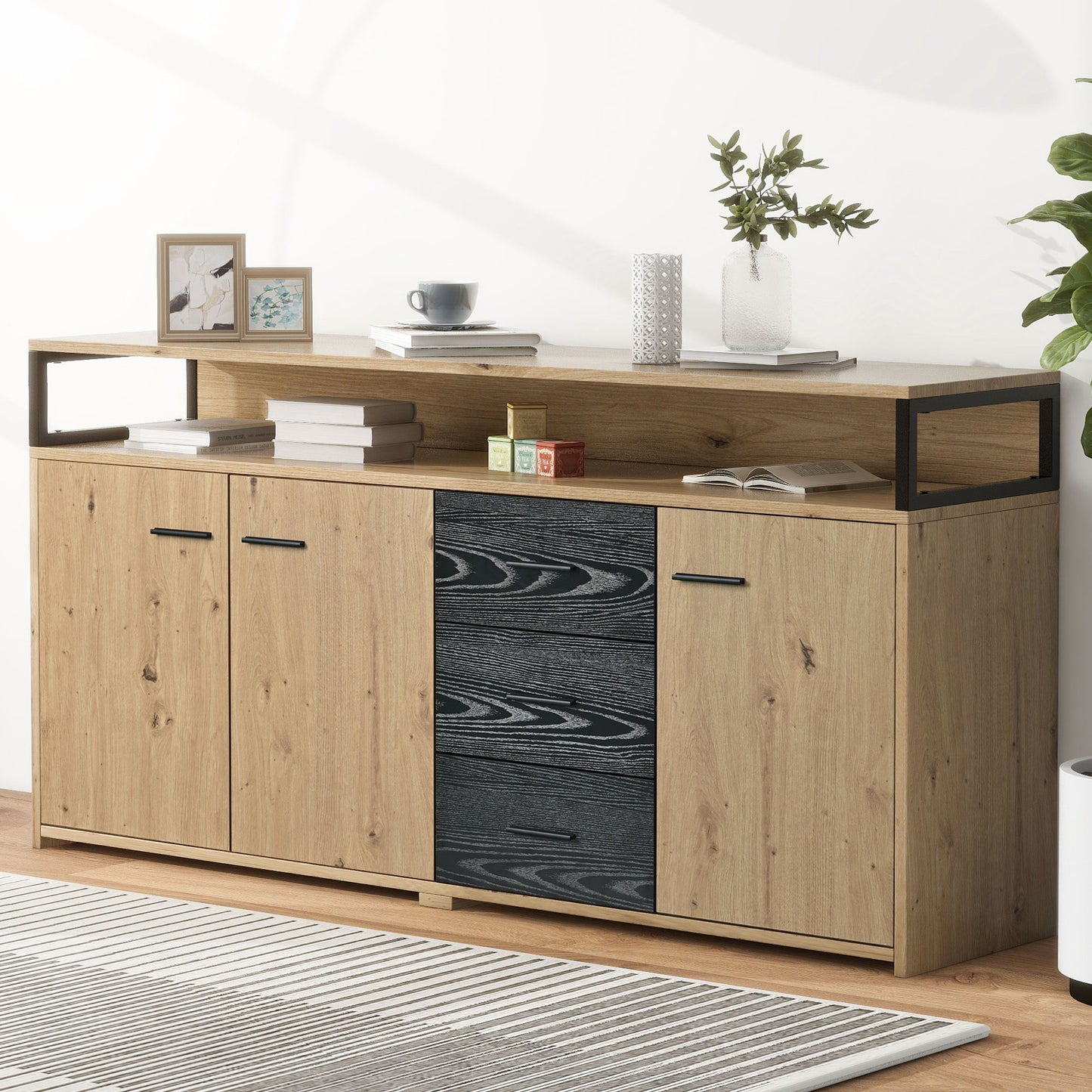 Industrial Sideboard With 3 Doors And 3 Drawers, Chest Of Drawers & Kitchen Cabinet, Multi-purpose Storage Highboard With Metal Handles For Bedroom, Living Room And Office, Size 1503575.9cm