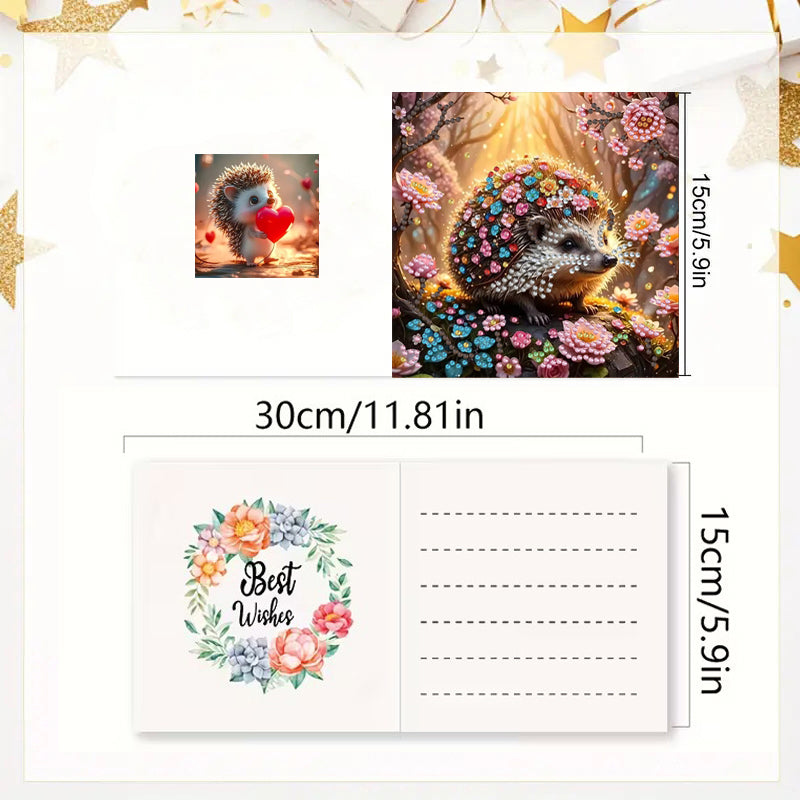DIY Diamond Painting Kit Birthday Card Kit, Unique Hedgehog Pattern Design, Water Diamond Painting Art Mosaic Postcards, Festival Cards Perfect For Families, Friends, And Lovers, Handmade Gifts