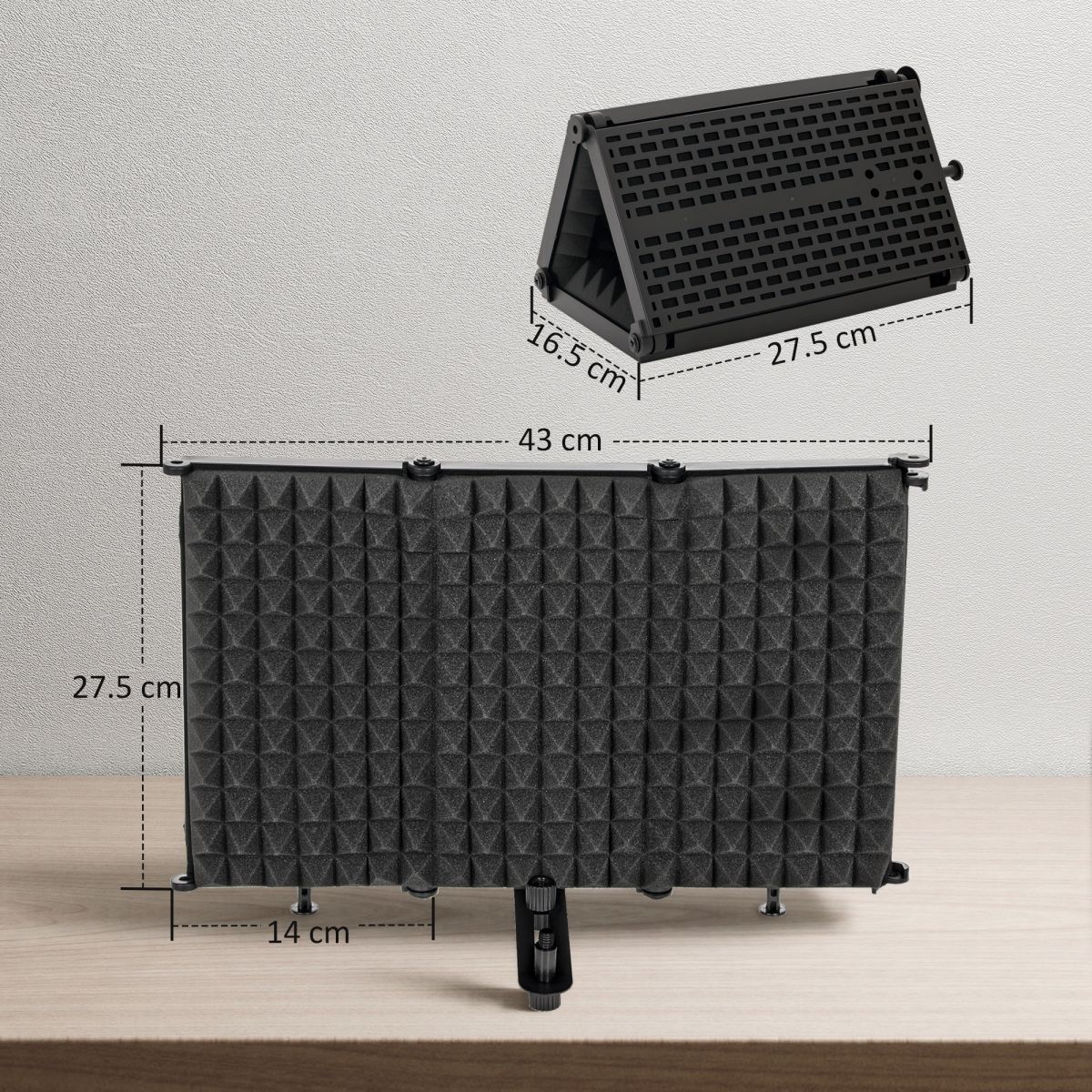 Studio Microphone Isolation Shield, Foldable Adjustable Recording Studio Equipment, 3-Panel High Density Absorbent Foam Shield With Threaded Mount, Black
