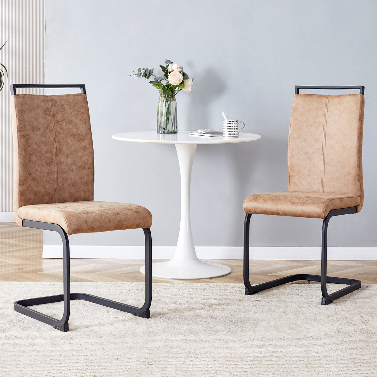Dining Chairs,tech Cloth High Back Upholstered Side Chair With C-shaped Tube Black Metal Legs For Dining Room Kitchen Vanity Patio Club Guest Office Chair Set Of 2 W115155748