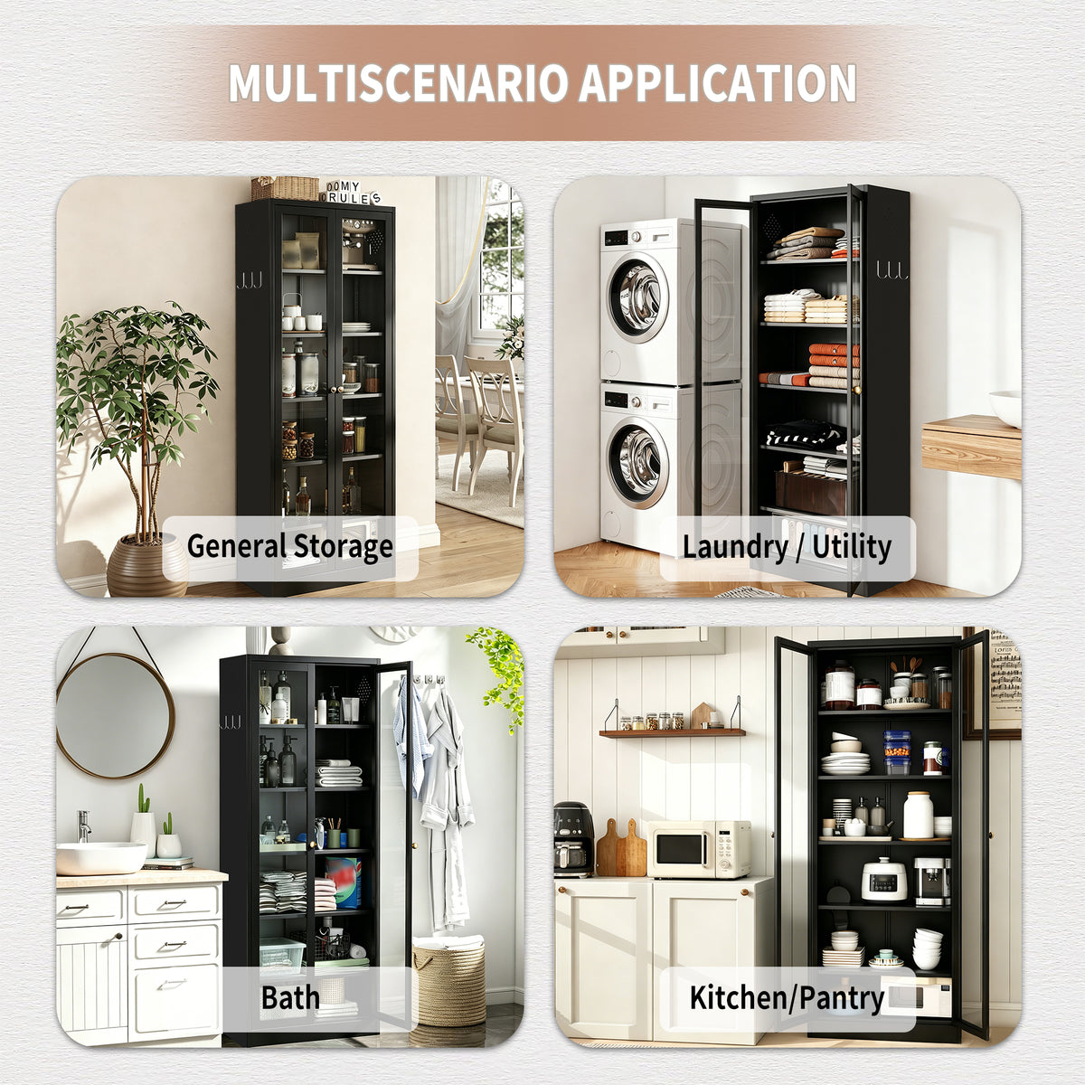 Metal Kitchen Pantry Cabinet - 72 Tall Storage With 5 Adjustable Shelves, Black Freestanding Cabinet For Kitchen Pantry Bathroom