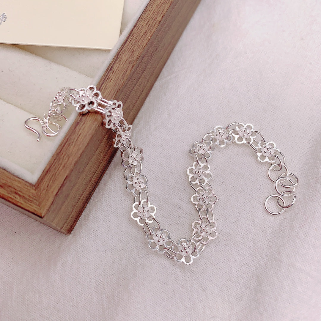 1pcs 999 Sterling Silver Connected Flower Bracelet, Elegant Sweet Style, Ideal For Birthday & Holiday Gifts