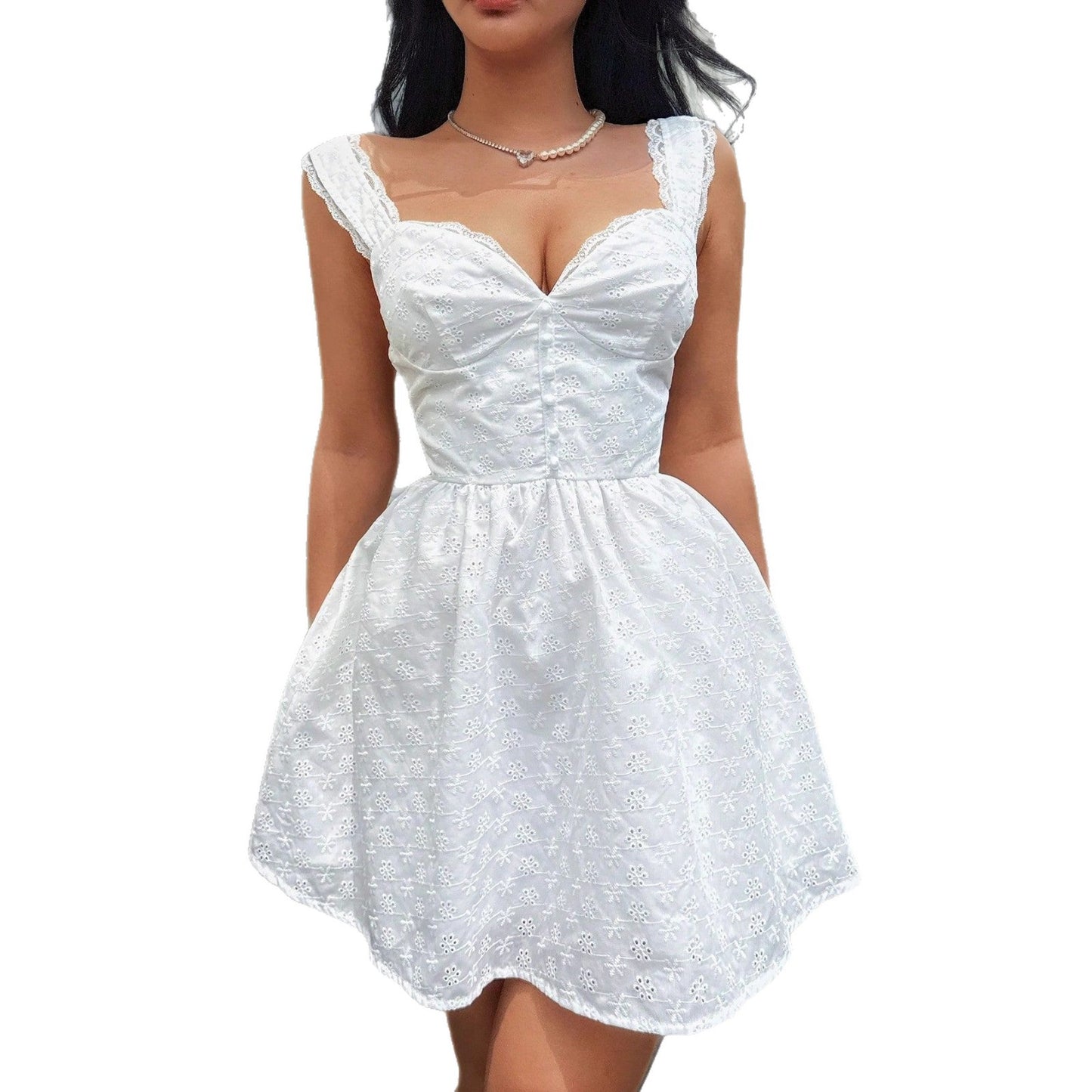 Womens Fashion V-Neck Jacquard Lace Dress