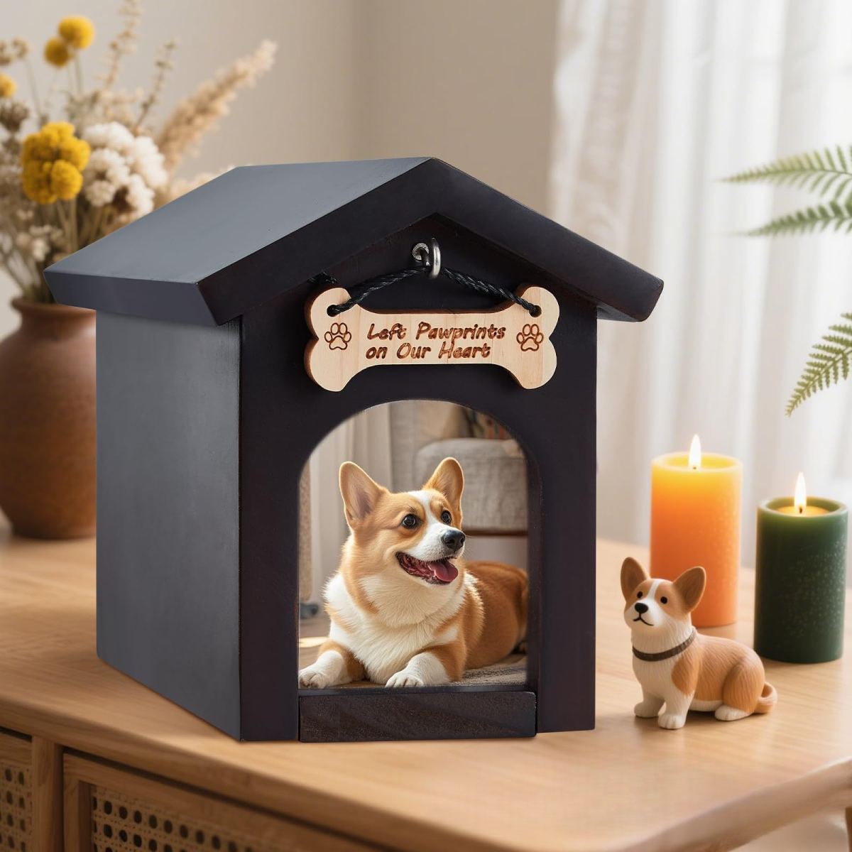 Wooden Pet Urn With Photo Frame, Dog Tag Hook, Memorial Box, Pet Funeral Supplies