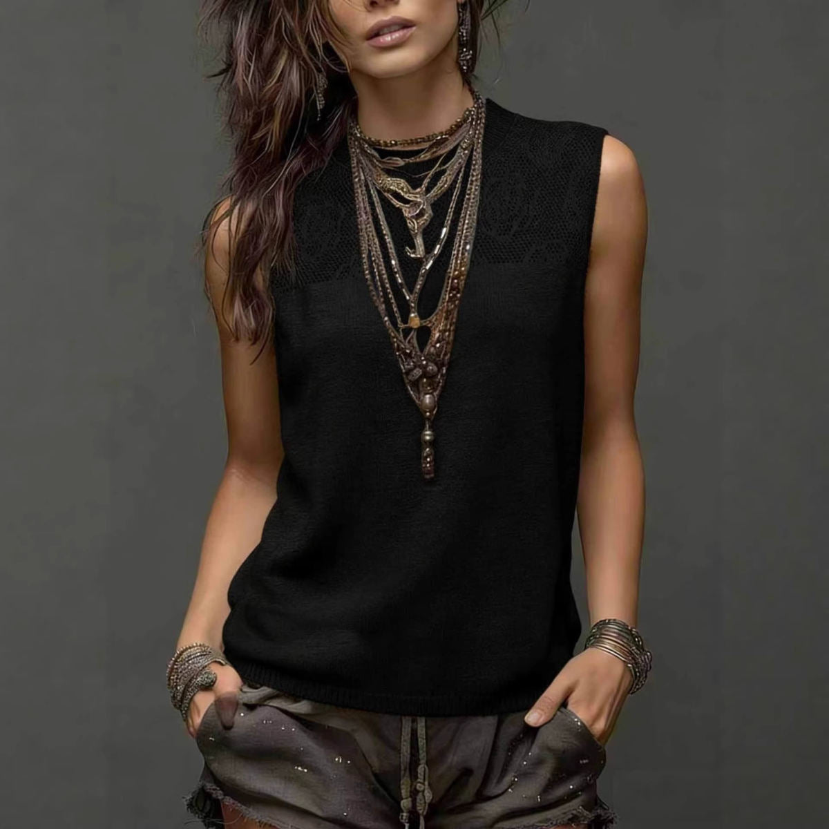 Western Bohemian Holiday Sweater Vest For Women
