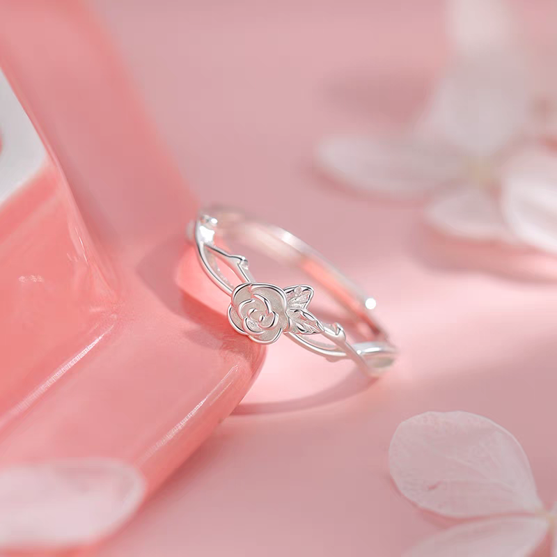 1pc 999 Sterling Silver Rose Open Ring, Delicate Style, Perfect For Daily Wear And Valentine's Gift