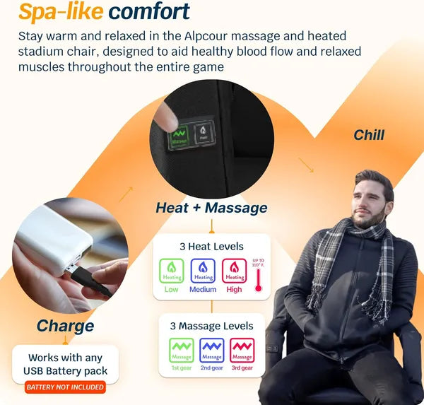 Alpcour Heated Massage Reclining Stadium Seat For Bleachers With Back Support