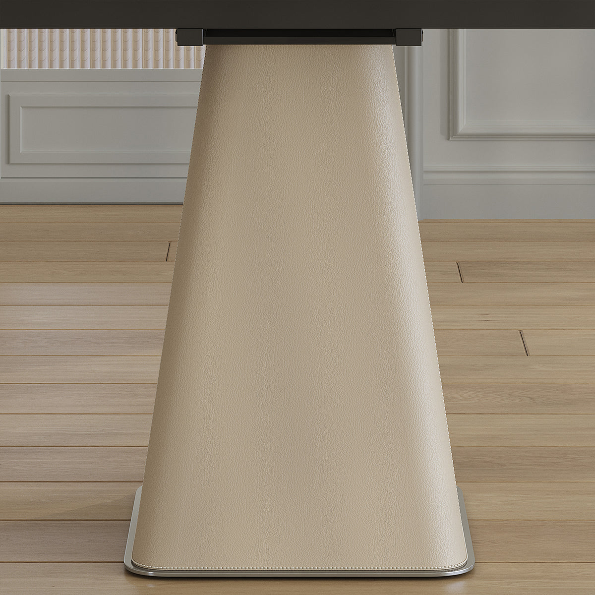 Retractable Rock Slab Folding Dining Table Modern Square Expandable Table With Leather-Wrapped Stainless Steel Base Dual-Purpose Space Saving Kitchen Table For Small Apartments
