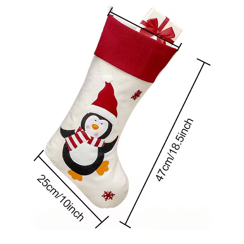 Large Christmas Sock Set - 47 Cm With Santa, Snowman And Penguin Designs Giant-sized Christmas Gift Bag, Suitable For Holiday Decorations, Candy And Gift Storage