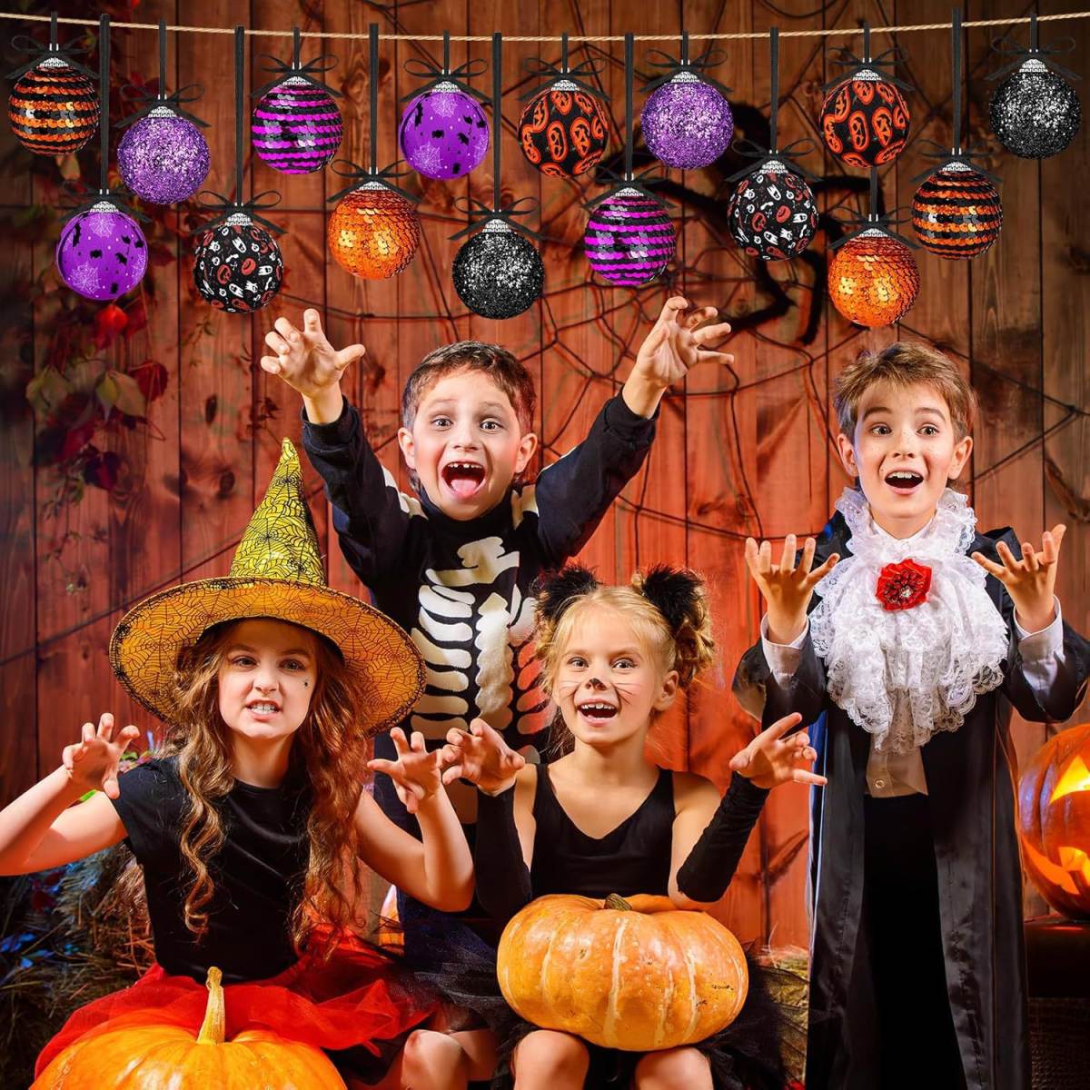 Flat Halloween Tree Decorations Pumpkins Ghosts Bats And Spiders For Holiday Parties