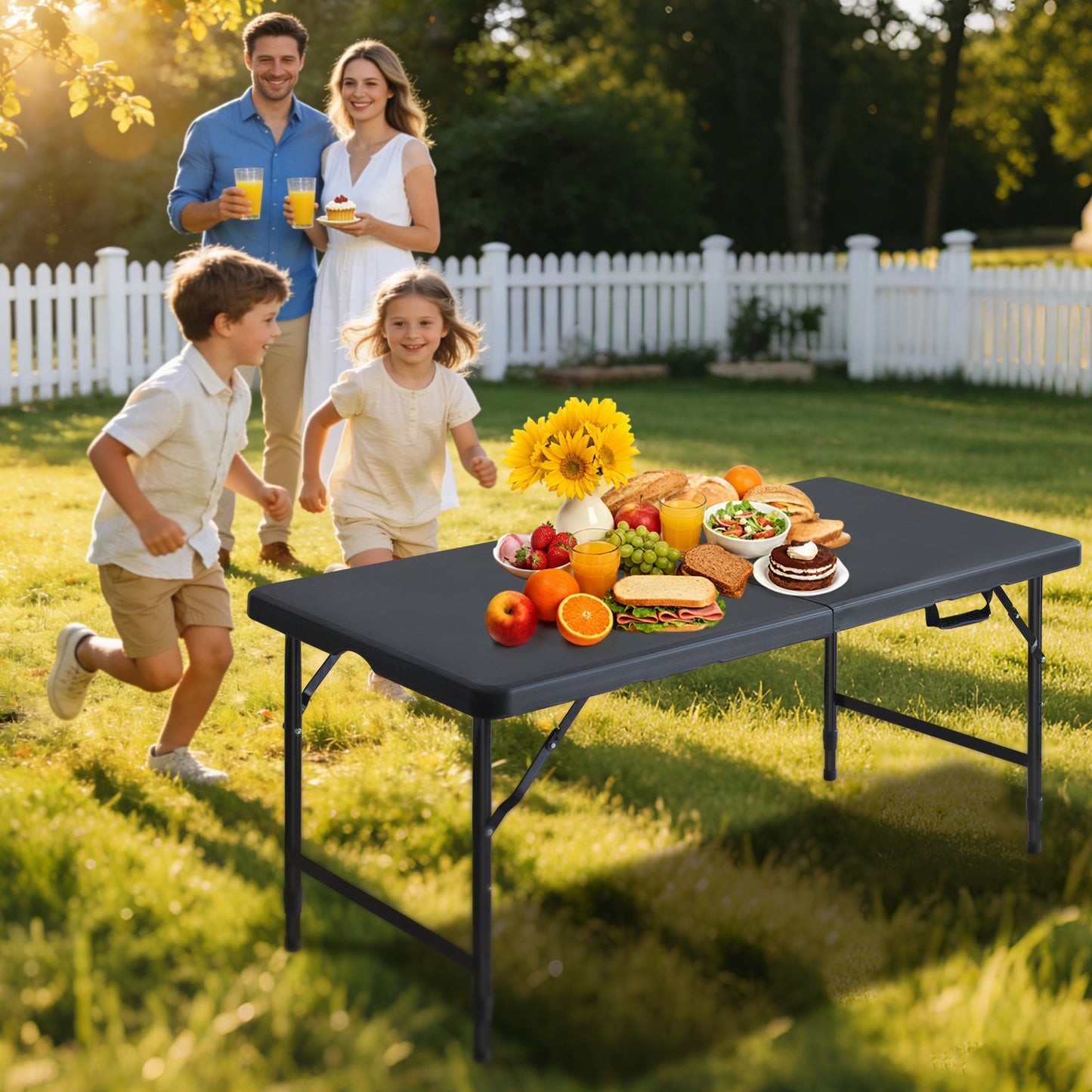 4ft Black Multi-functional Outdoor Folding Leisure Picnic Game Party Table 2-Pack Boxed