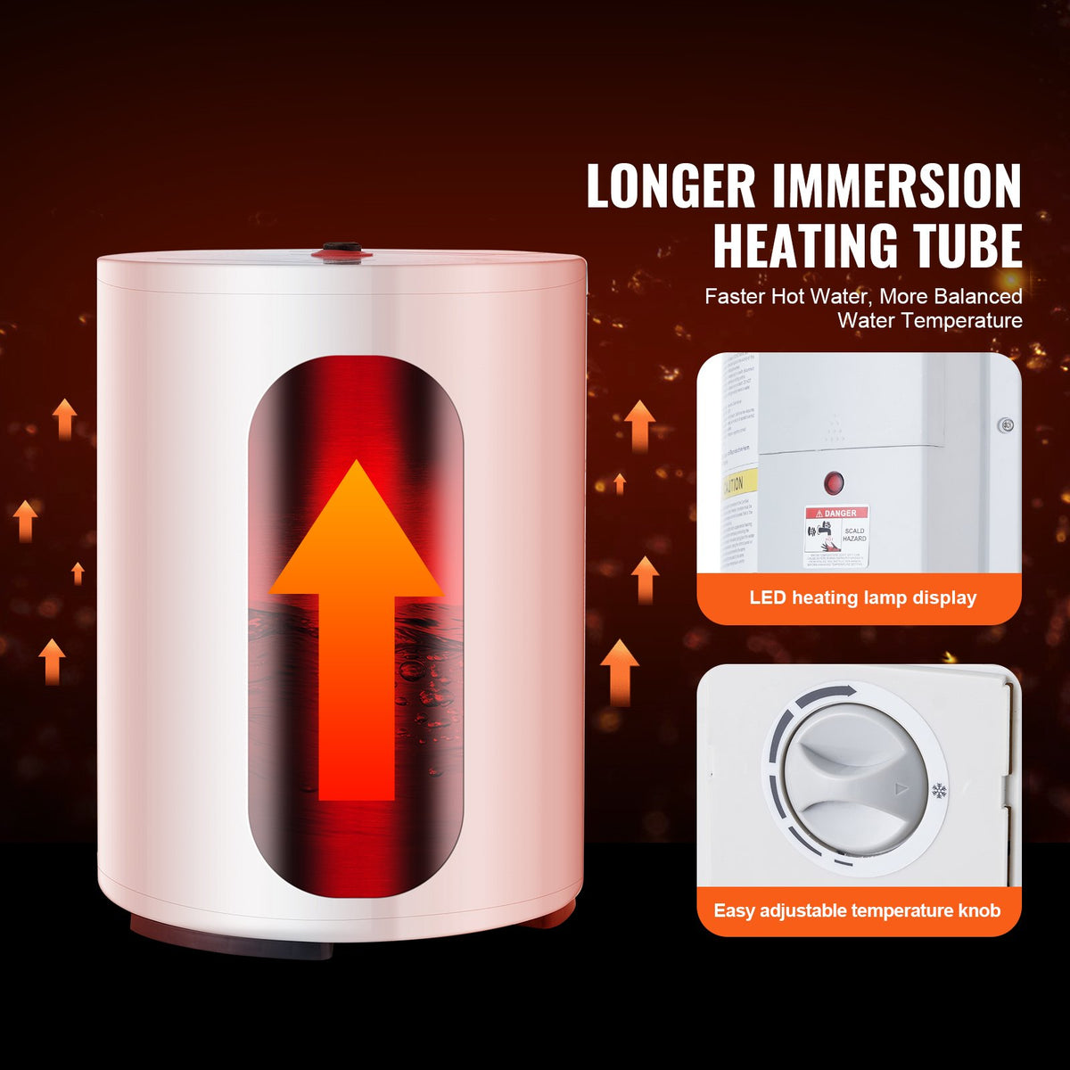 Electric Water Heater, 10 Gallon Tank Instant Hot Water Heater, 1.6Kw Tankless Water Heater W LED Display,Knob Control, IPX4 Waterproof Side Connection On Demand Heaters For Shower, Bath