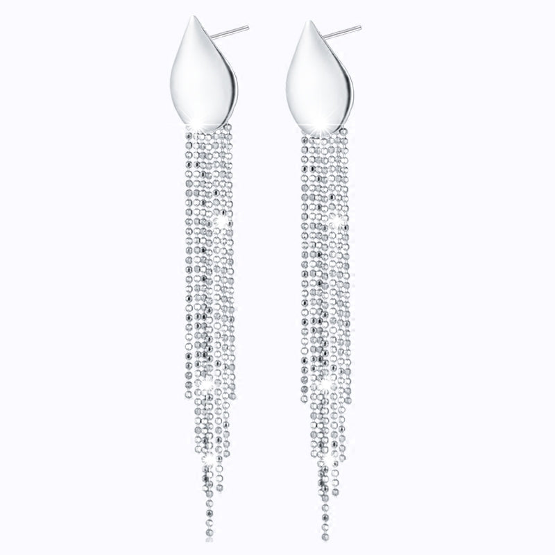 1 Pair 999 Sterling Silver Waterdrop Metal Long Tassel Earrings, Shiny & Glamorous, Perfect For Party, Dating & Banquet, Ideal Valentine's Gift