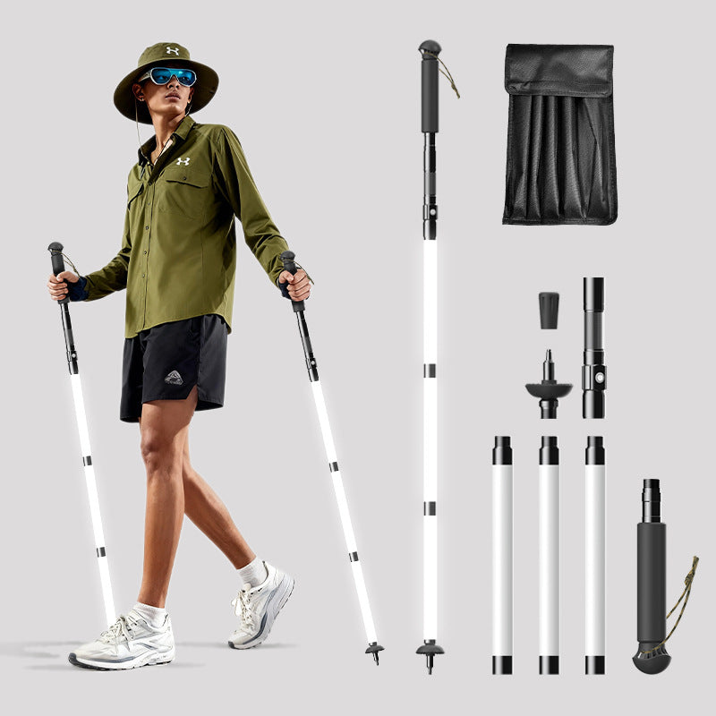Aluminum Alloy Foldable Portable Charging Illuminated Hiking Pole With Built-in Lighting Function
