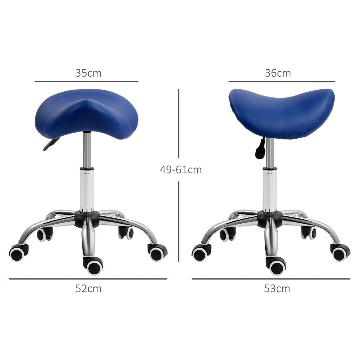 Saddle Stool, Height Adjustable Salon Chair For Massage Spa, Faux Leather, Dark Blue