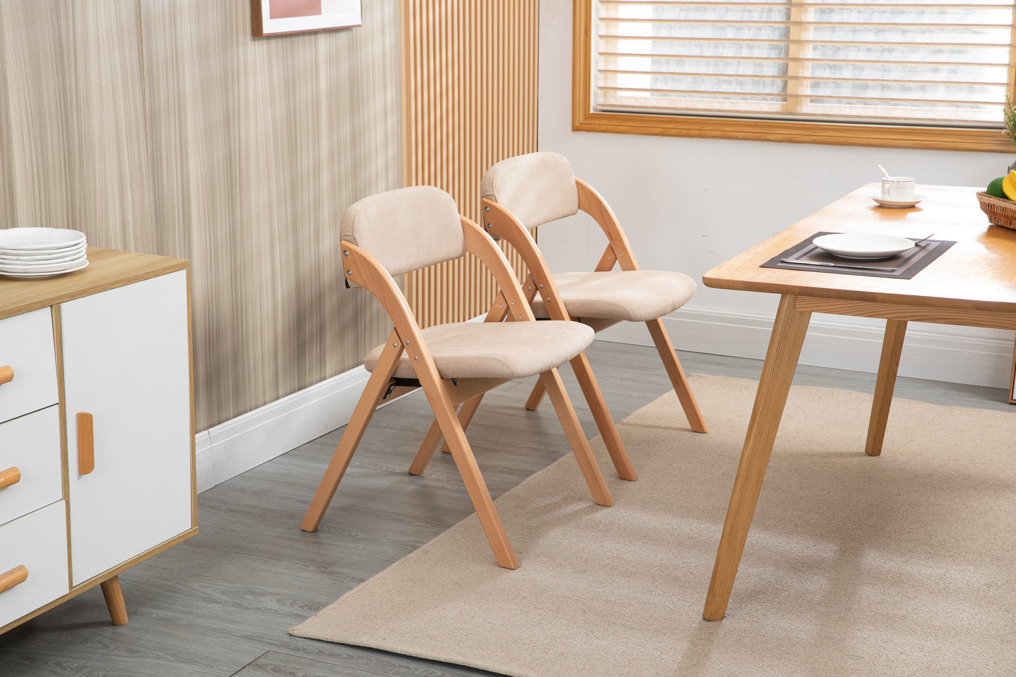 HOMEFUN Folding Chairs With Padded Seats, Wooden Stackable Dining Chairs Set Of 2 With Removable Cover Folding Extra Chair For Guests Kitchen Office Wedding Party Picnic, Khaki
