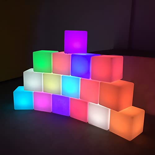 Mr.Go Rechargeable LED Color-Changing Light Cube 8", Dimmable Soothing Mood Lamp with Remote, 16 RGB Colors 4 Modes, Water...