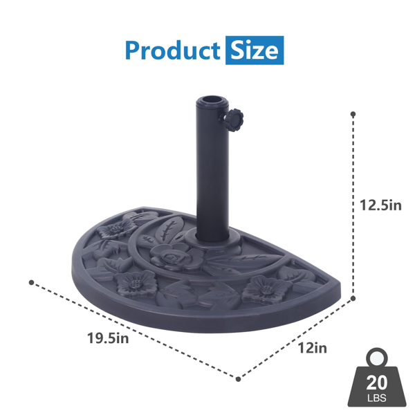 20 Lbs Black Half Round Rose Pattern Outdoor Patio Umbrella Base Umbrella Stand For Patio, Yard, Garden, Poolside Shipment From Walmart