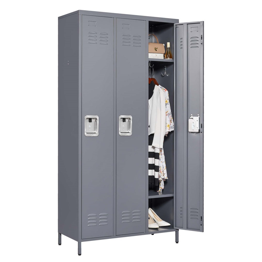 3 Door 72in H Metal Lockers With Lock For Employees,Storage Locker Cabinet For Home Gym Office School Garage,Gray