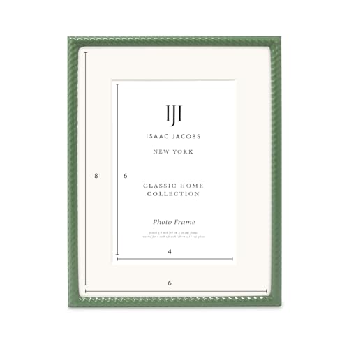 Isaac Jacobs 6x8 (Matted 4x6) Green Metal Rope Border Picture Frame, Horizontal & Vertical for Tabletop and Wall Display, ...