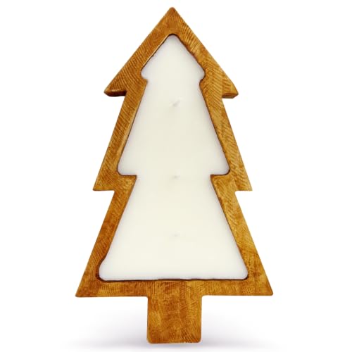 Aromatherapy Candle, SEVEYEE Tree-Shaped Wooden Wax Candle 3wicks 12oz, Large Wooden Bowl Candles for Women,Girl Birthday ...