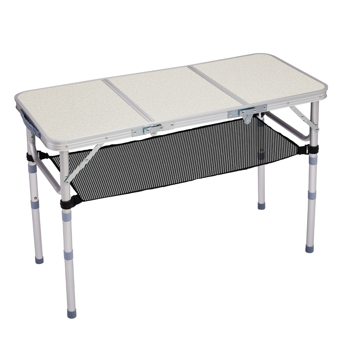 3ft Portable Adjustable Height Aluminum Folding Camping Table With Mesh Storage Shelf, Outdoor Picnic Beach BBQ Side Desk