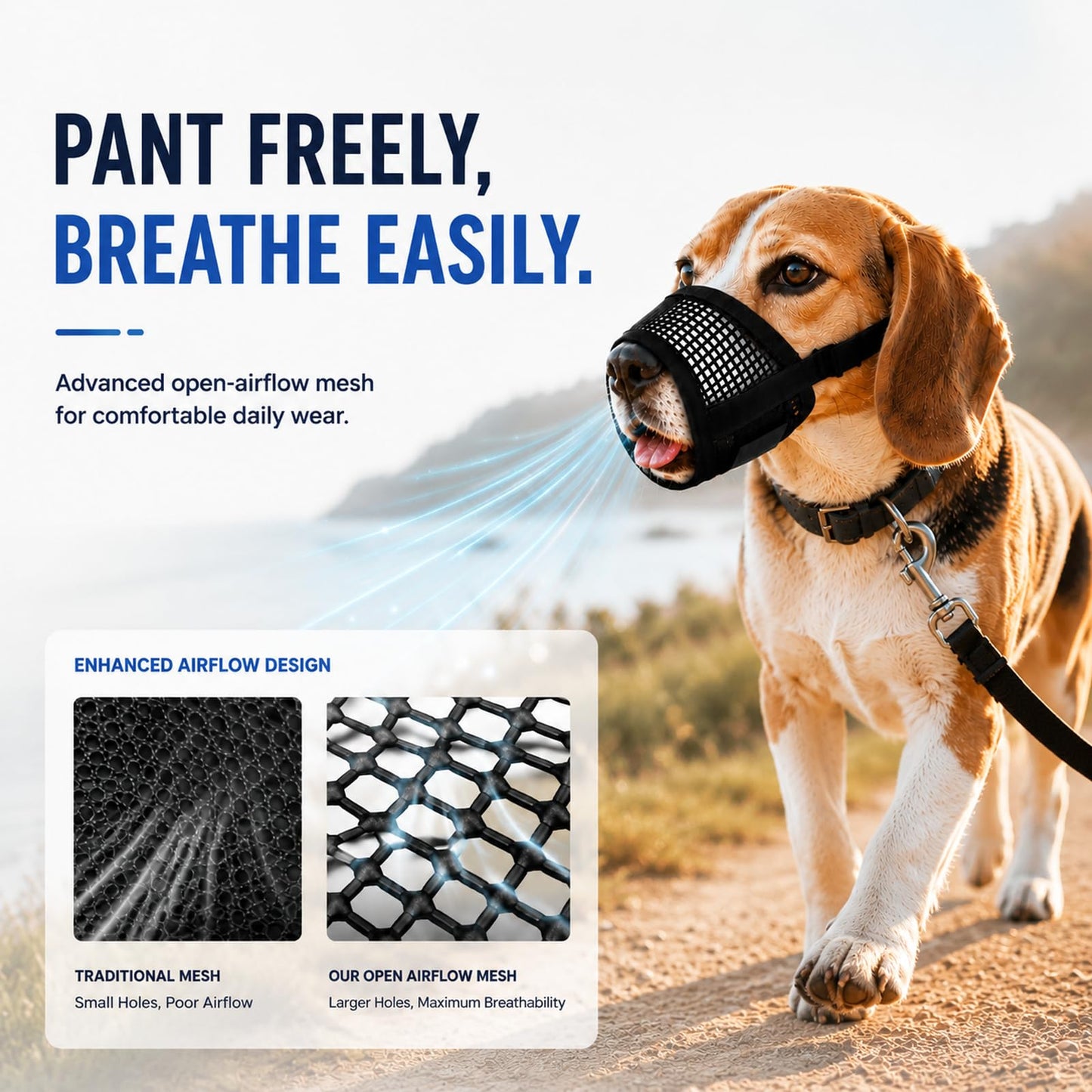 Dog Muzzle, Soft Air Mesh Muzzles For Large Sized Dogs, Breathable Dog Mussels For Scavenging Biting Licking & Barking, Adjustable Mouth Guard For Grooming, Allows Panting And Drinking