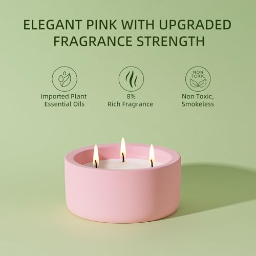 Viyffo 20oz Large Scented Candle - Rose & Jasmine, 3 Wick Pink Candles for Women Home Scented, Non Toxic Soy, Decorative C...