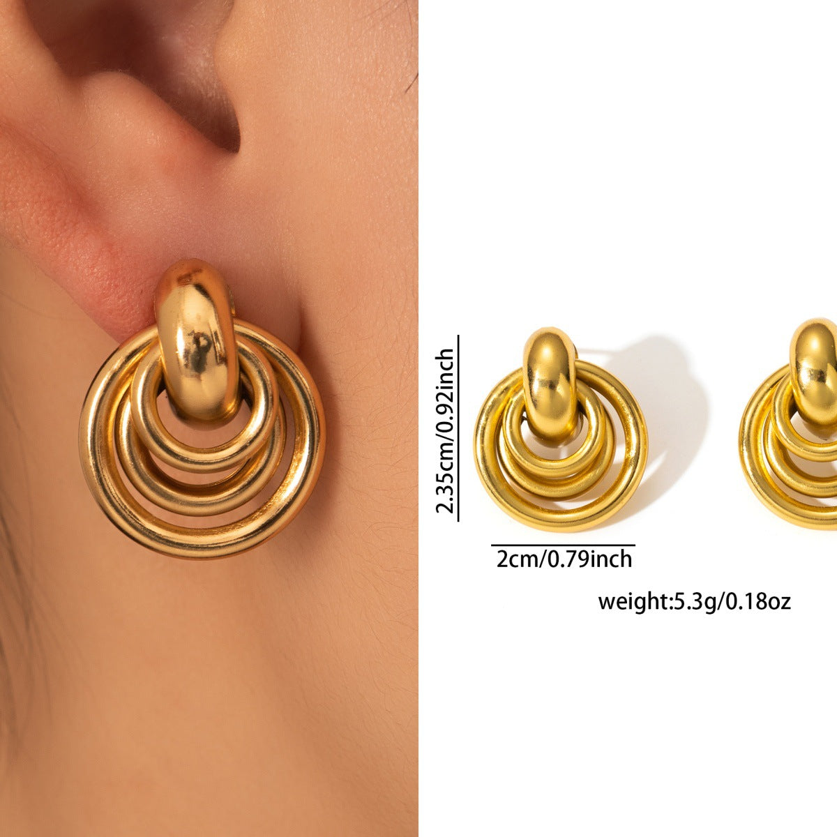 Light Luxury Gold Stainless Steel Studs High Fashion Non-Fading Titanium Steel Earrings