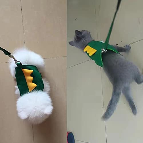 MQQYLBHDS Dinosaur Shaped Puppy Dog Harness and Leash Set Green Cat Vest Harness with Walking Rope No Pull Comfort Pet Ves...
