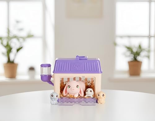 Little Live Pets Bunny Mini Interactive Live Pet Toy Set, Hutch Animal Playset with 3 Surprise Babies, 20+ Sounds, Bunny A...