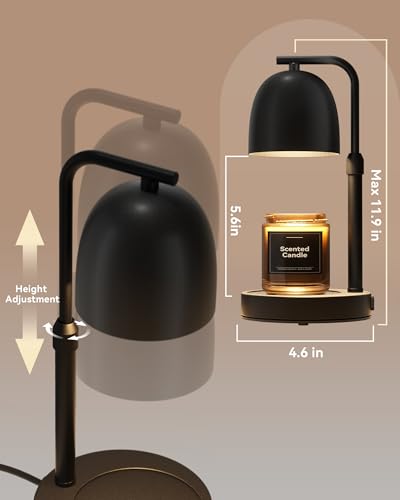 LISUNAR Candle Warmer Lamp with Timer Dimmable, Adjustable Height Black Candle Warmer for Jar Candles, Birthday Gifts for ...
