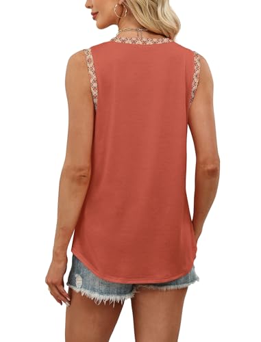Sampeel Tank Tops for Women Round Neck Boho Color Block Sleeveless Tops Summer Beach Vacation Clothes Curved Hem