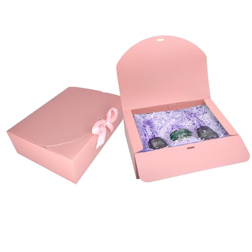 BoShahai 10 PCS Gift Boxes with Lids, 10.6x7.8x3.1 Inch Kraft Paper Gift Box, pink with Ribbon, Bridesmaid Proposal Box fo...