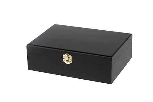 Creative Hobbies Large Black Wooden Keepsake Box with Gold Clasp | 10.25″ × 7.5″ × 3.25″ Storage Case for Photos, Jewelry,...