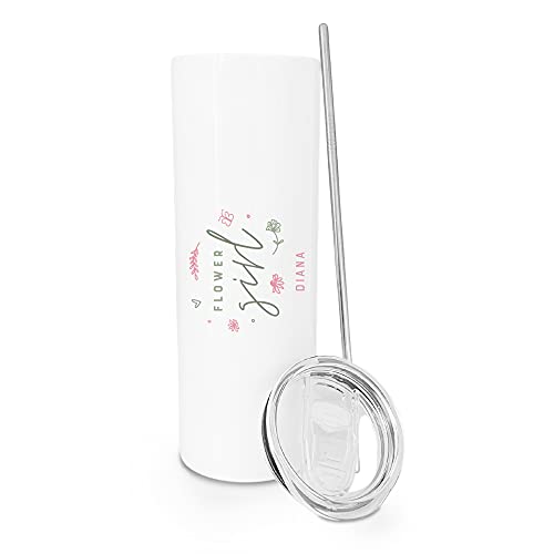 The Cotton & Canvas Co. Personalized Name Floral Flower Girl Insulated Stainless Steel Wedding Tumbler with Metal Straw, W...
