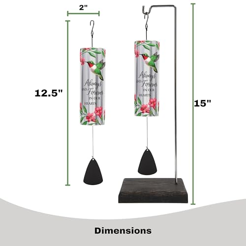 The Bridge Collection Memorial Wind Chime with Hummingbird Design and Stand - Memorial Keepsake with Display Stand - Grief...