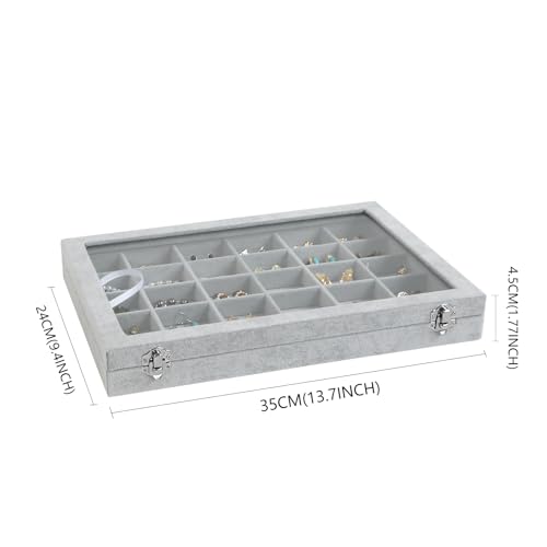 Wudygirl 30 Grid Jewelry Organizer Velvet Jewelry Box Jewelry Tray with Clear Lid Storage Case Showcase Display Stackable ...