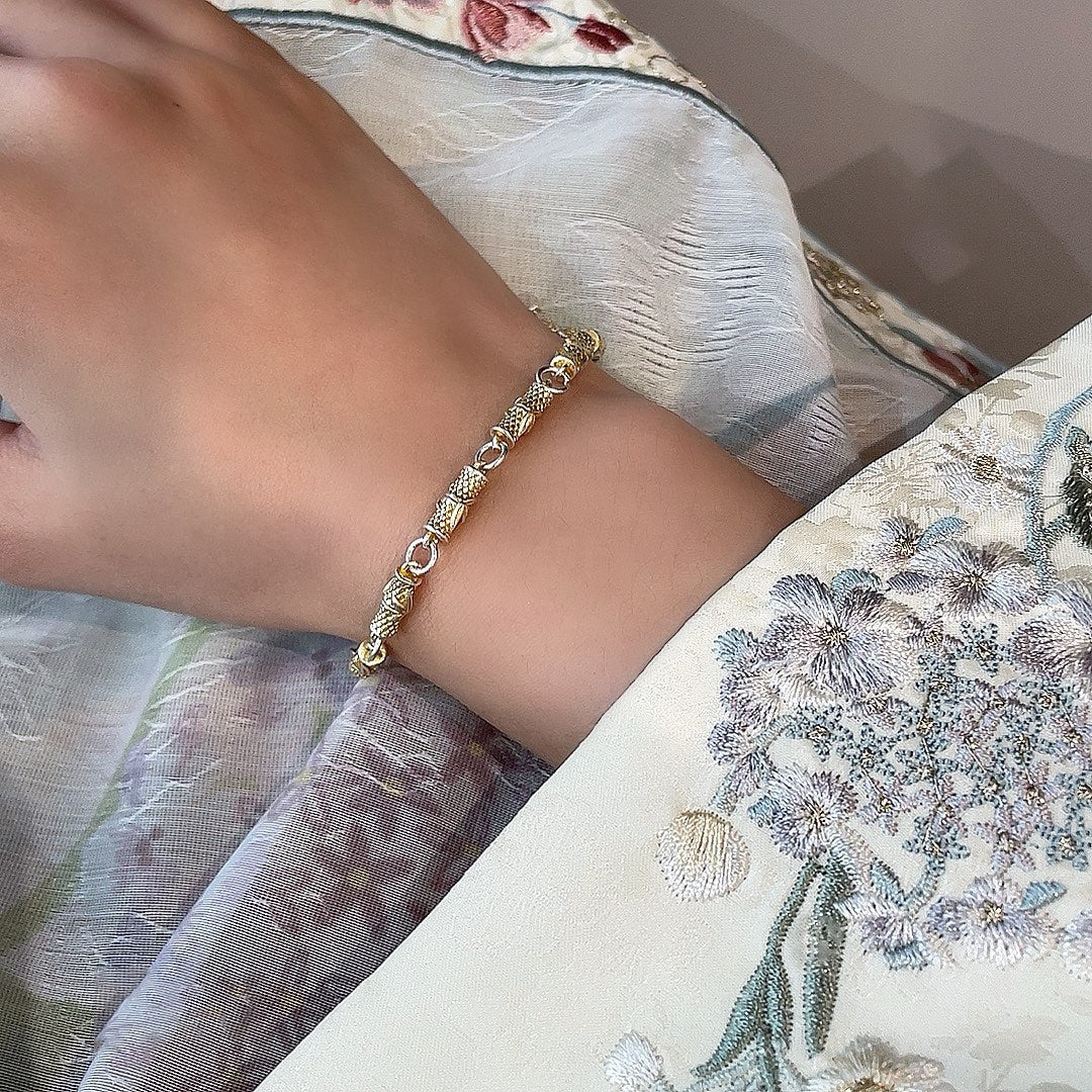 1pcs 999.9 Sterling Silver Gold-Plated Tube Link Bracelet, Minimalist Chic Style, For Daily Wear & Office Outfits