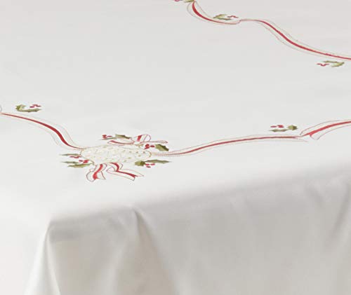 SARO LIFESTYLE 8532.I65120B Holiday Ornamental Collection Embroidered Christmas Tablecloth, 65" x 120", Ivory