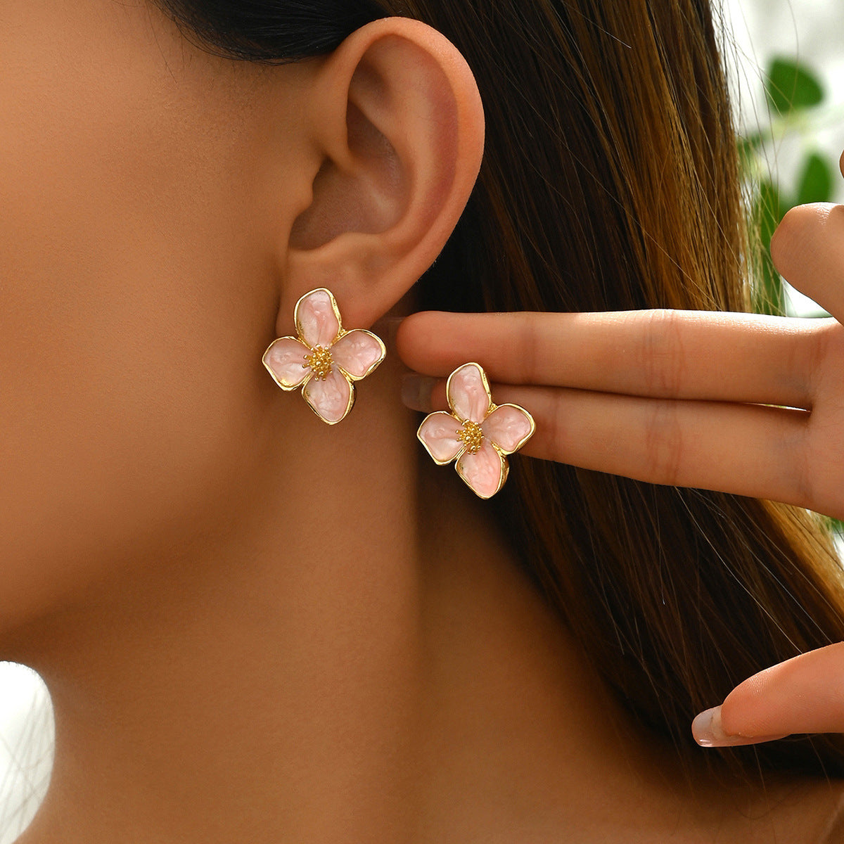 Ins Japanese KoreanPure Sweet Women Earrings, Luxury Floral Oil Drip Design Stud Earrings, Niche Daily Fashion Ear Jewelry For Ladies