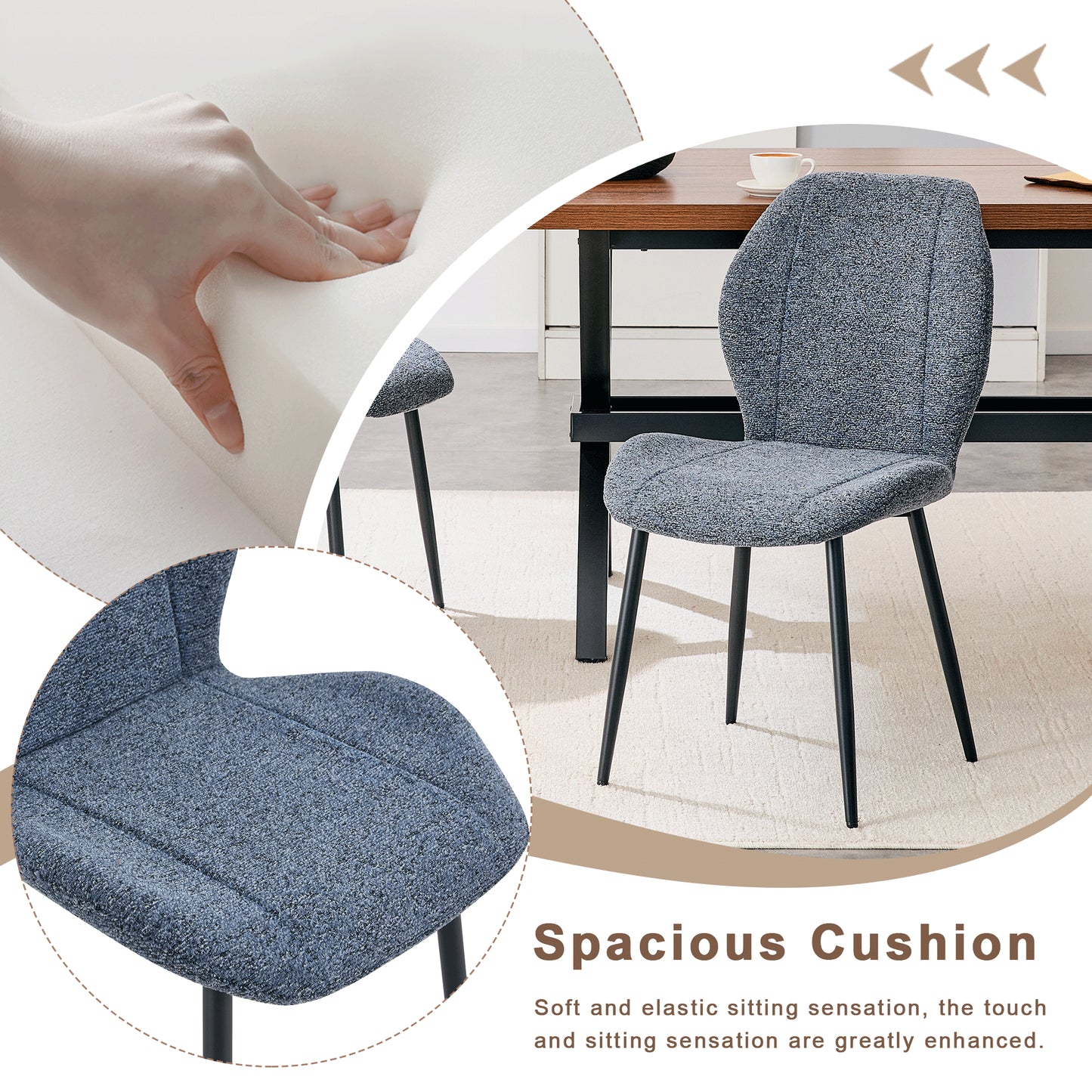 4-pack Of Modern Minimalist Dining Chairs In Smog Blue Fabric, Featuring Spacious And Comfortable Cushions.Black Metal Legs And Adjustable Feet, Suitable For Dining Room, Study & Office ,etc.