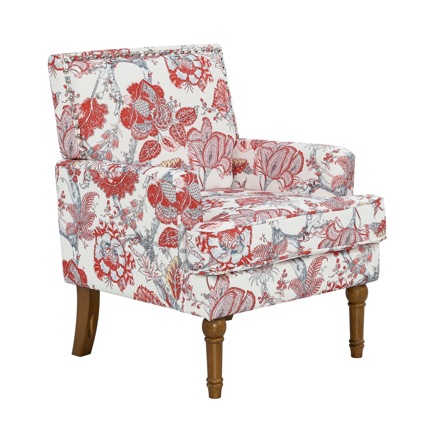 Accent Chair, Floral Armchair, Nailhead Trim, Red And White Decor, Solid Wood Legs, Farmhouse Furniture, Upholstered Slipper Chair, Side Chair, Traditional Print, Wayfair Living Room.
