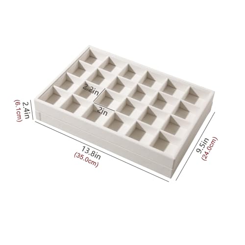 Coward 2PC Stackable 24 Gird Jewelry Organizer Tray Necklace Earring Box Storage Drawer Ring Bracelet Display Holder (beig...