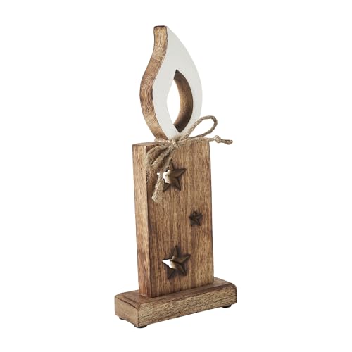 VHC Brands White Flame Natural Candle w/Stars Wooden Figurine 12x5x2