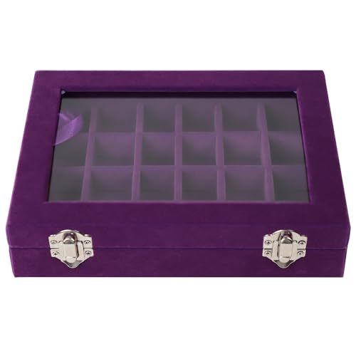 EONGOA Velvet Jewelry Box 24 Grid Jewelry Earrings Display Organiser Box Ring Tray Holder Earrings Storage Case for Girls ...