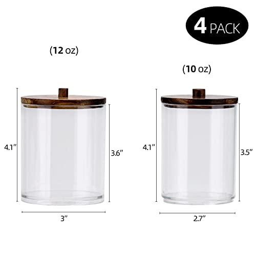 Tbestmax 4 Pack Qtip Holder Dispenser Cotton Ball, Cotton Swab, Floss - 12oz, 10 oz Clear Plastic Apothecary Jars for Bath...