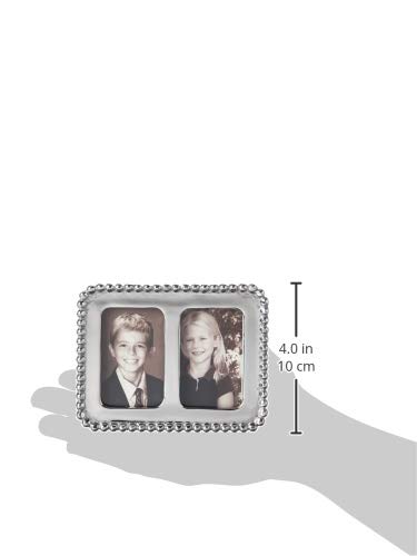 Mariposa Beaded 2X3 Double Frame | Silver | Brillante | Frames | Decorative Photo Frames | Recycled SANDCAST Aluminum | Ha...