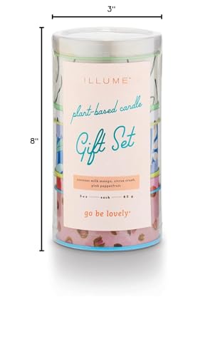 Illume Go Be Lovely Trio Assortment Candle Gift Set, 3" L x 3" W x 8" H